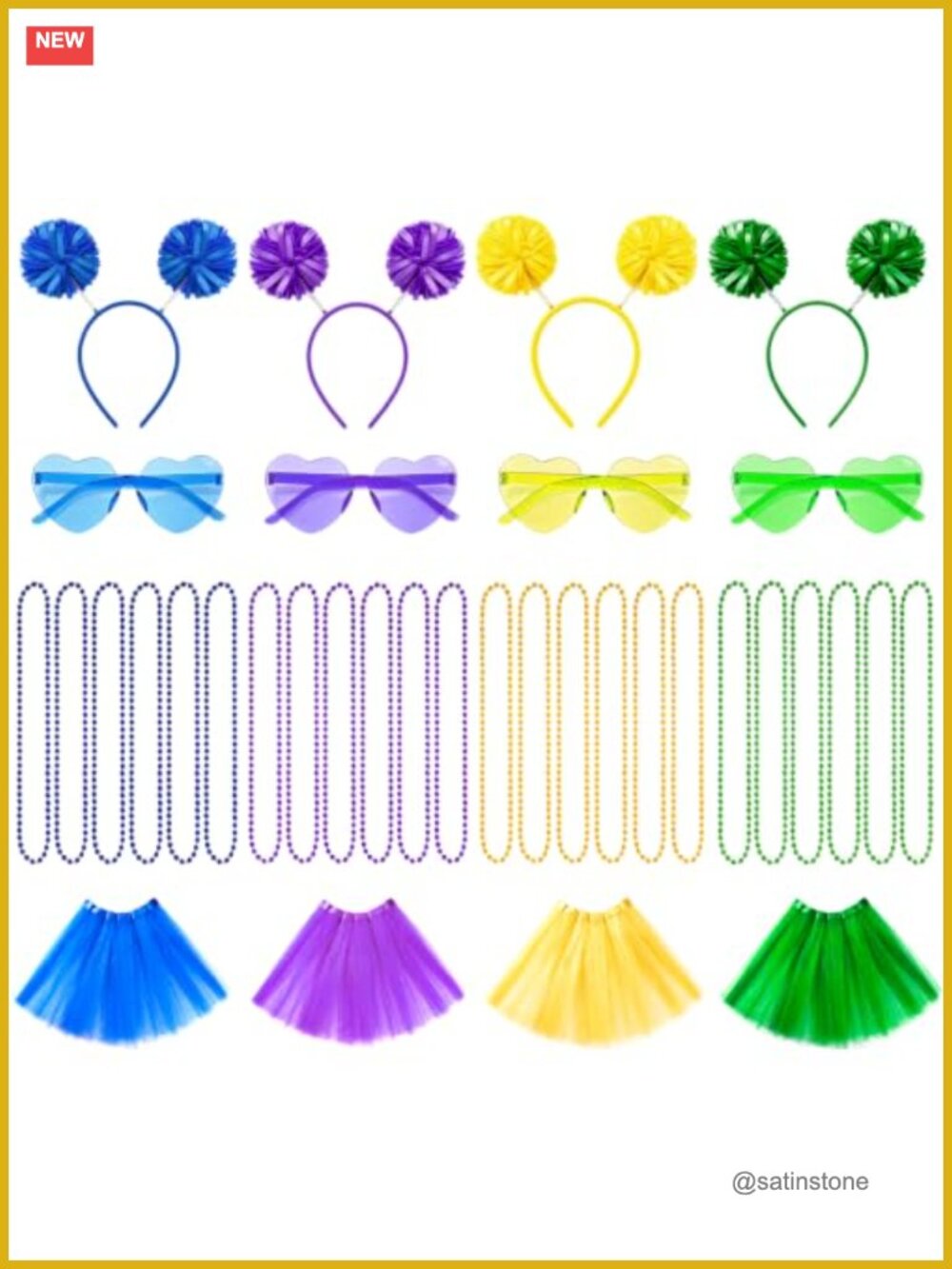 4 Pack Tutu Costume Set with Headband Sunglasses Necklace for Halloween